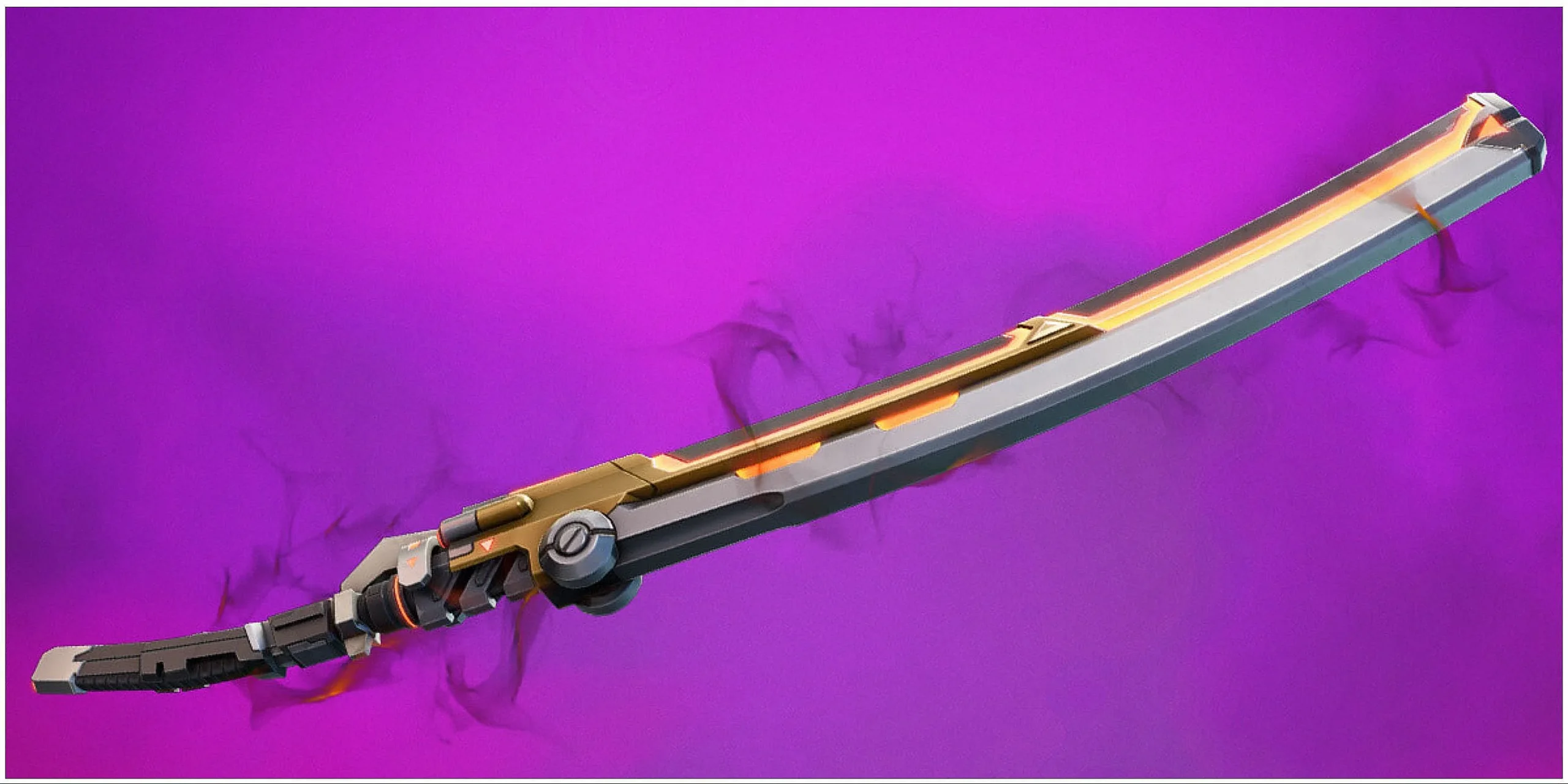 A promotional hero shot of the new Mythic item, the Fortnite Kinetic Grapple Blade, against a stylized purple background.