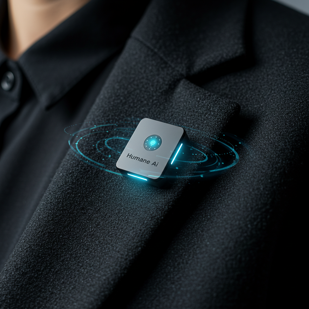 A futuristic user interface being projected from a wearable device onto a person's hand, representing the Humane Continuum OS for the Ai Pin.