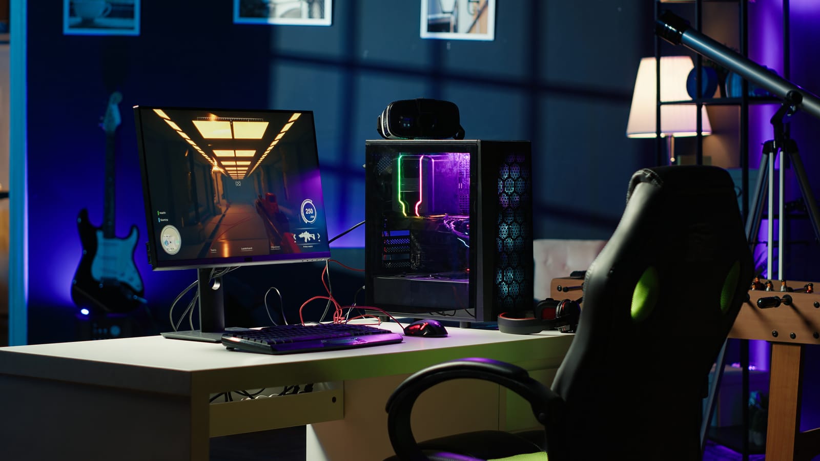 A modern gaming PC setup with a game displayed on the monitor, representing the digital games at the center of the "Stop Killing Games" movement.