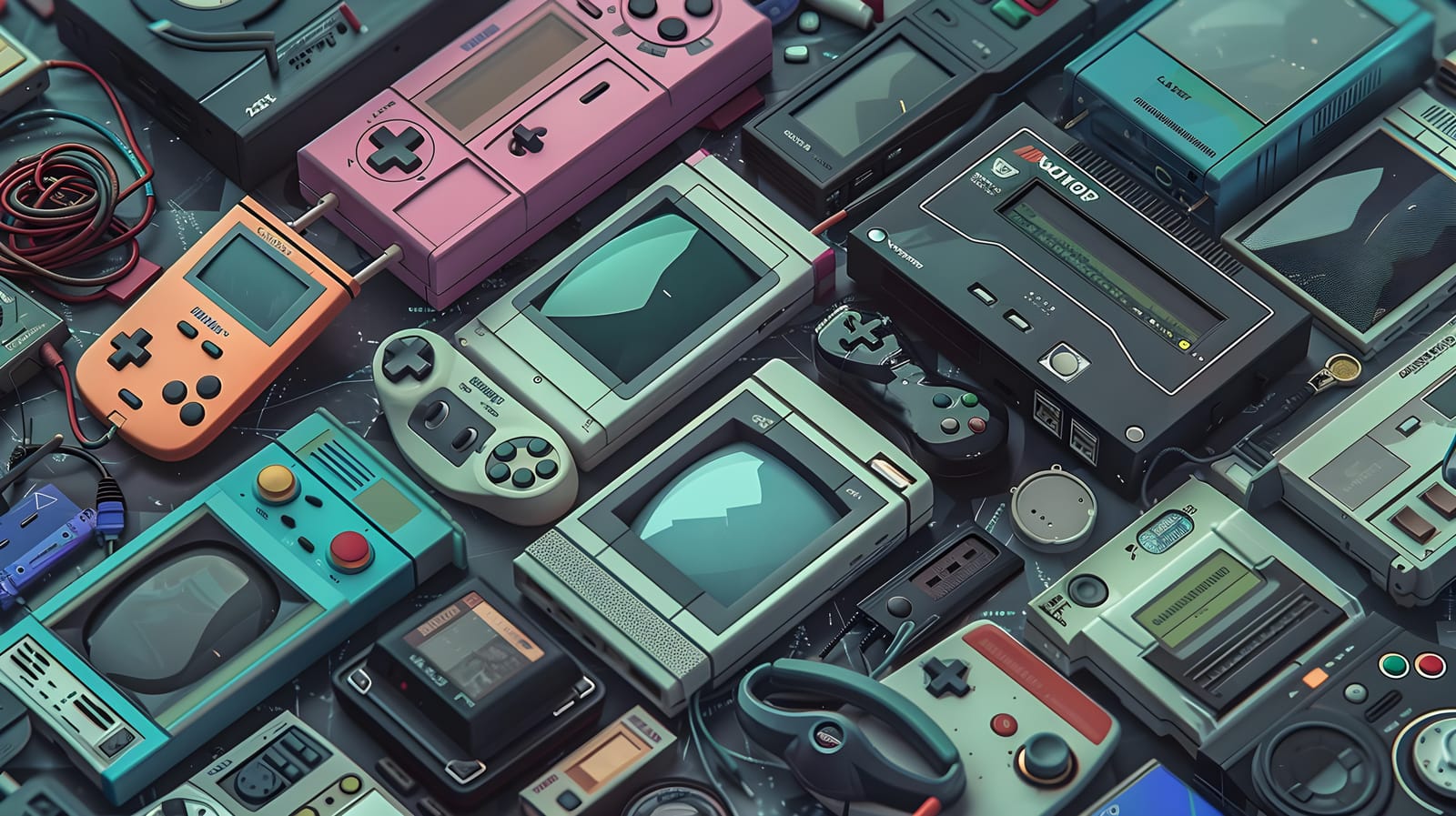 A collection of various colorful retro gaming handhelds from different brands, for a guide to the booming market.